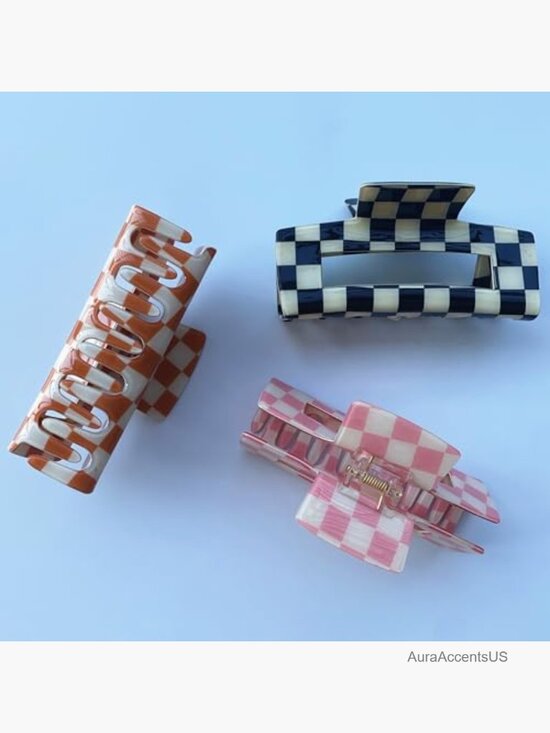 3 Pack Checkered Hair Claw Clips Large 4inch Hair Barrettes for Thick Thin Hair main image 5